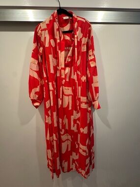 H&M Studio Red and Light Pink Abstract Silk Top